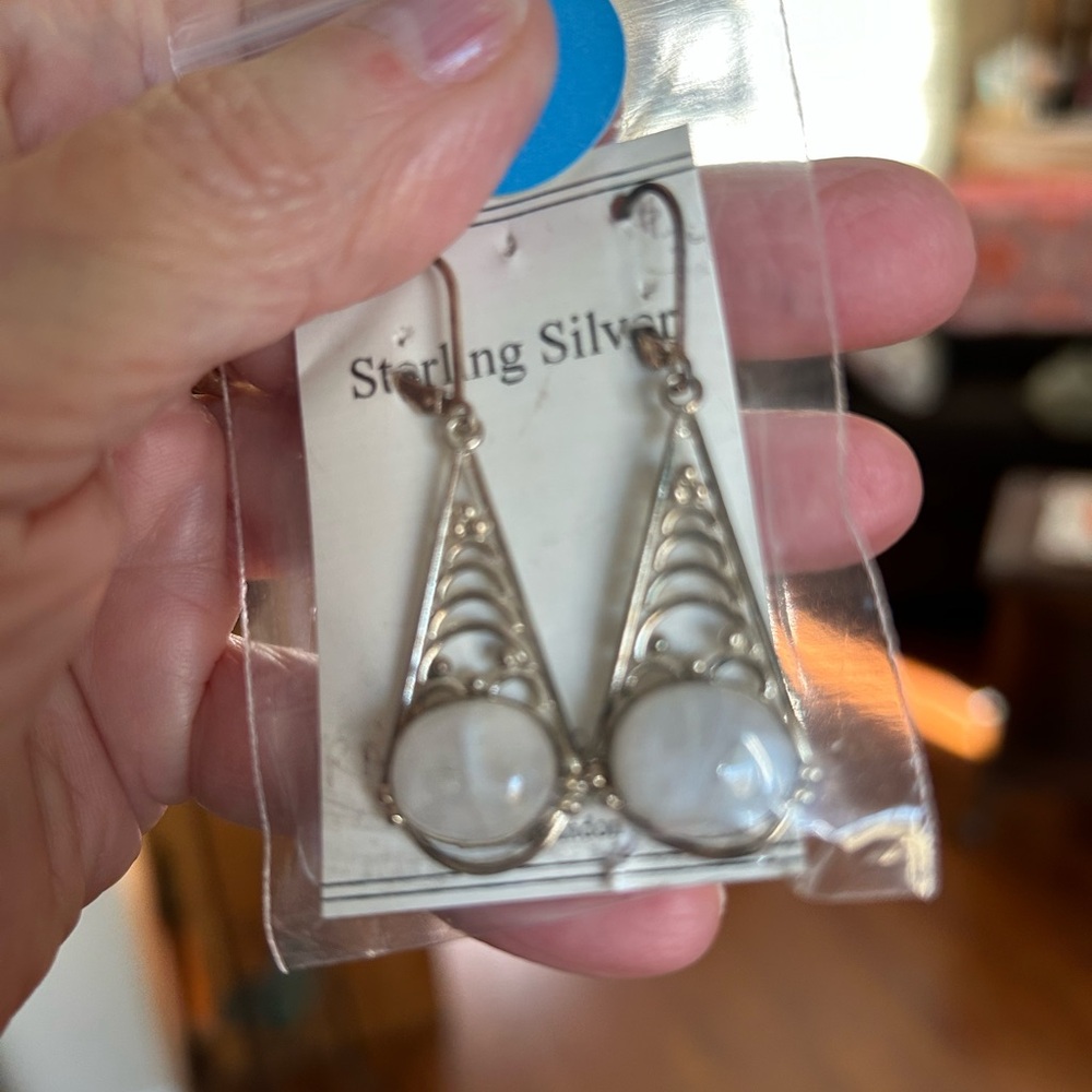 Rainbow moonstone sterling silver earrings